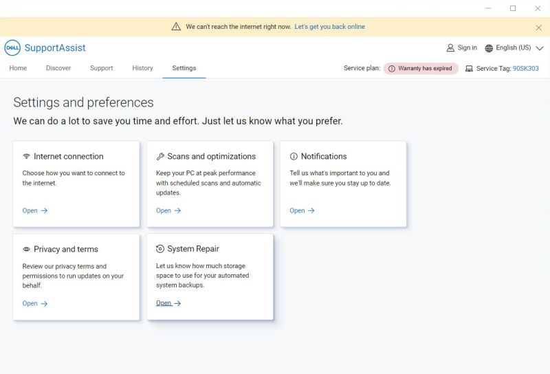 Dell SupportAssist: Opening the System Repair settings