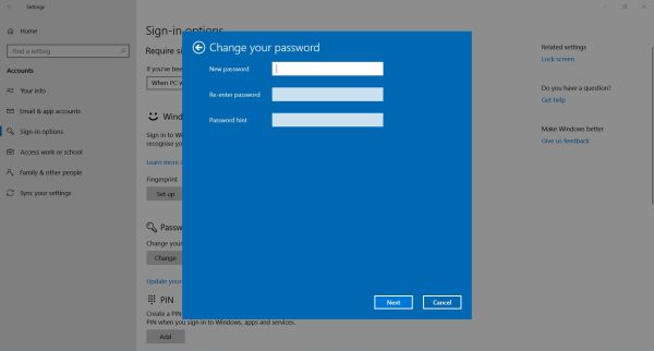 Changing Windows login password