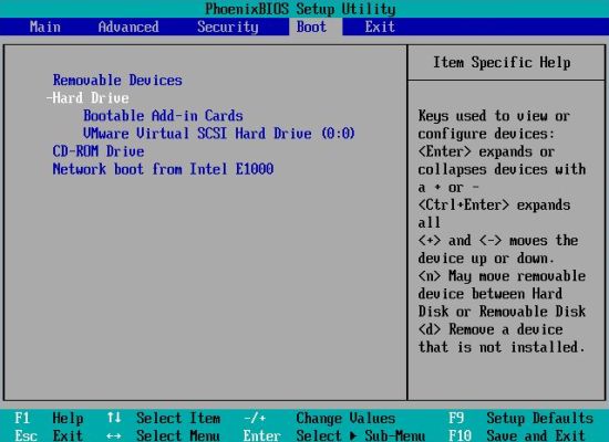 BIOS: Original boot order