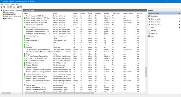 Windows Defender Firewall: Outbound rules