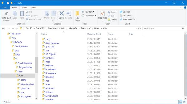 File History folder structure