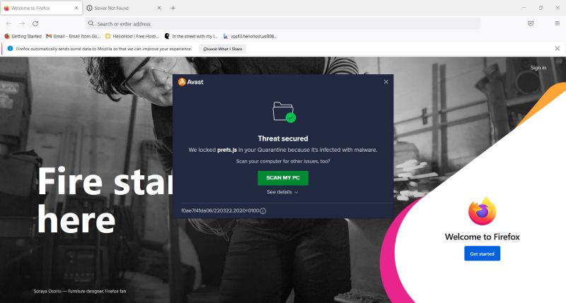 Avast Free Antivirus: Firefox prefs.js locked in quarantine