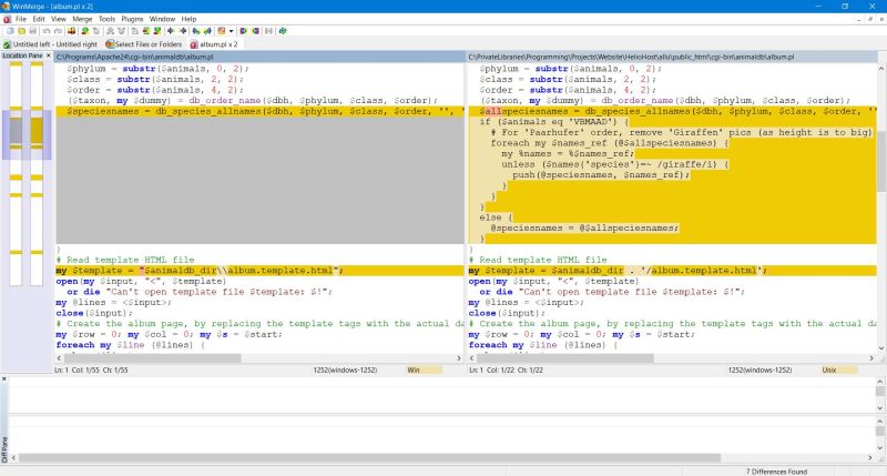 WinMerge: Highlighting of supplementary lines