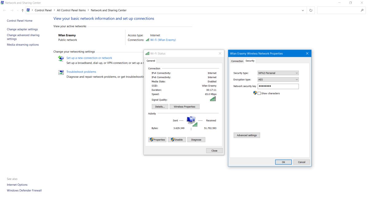 Finding the Wi-Fi network security key in Windows 10