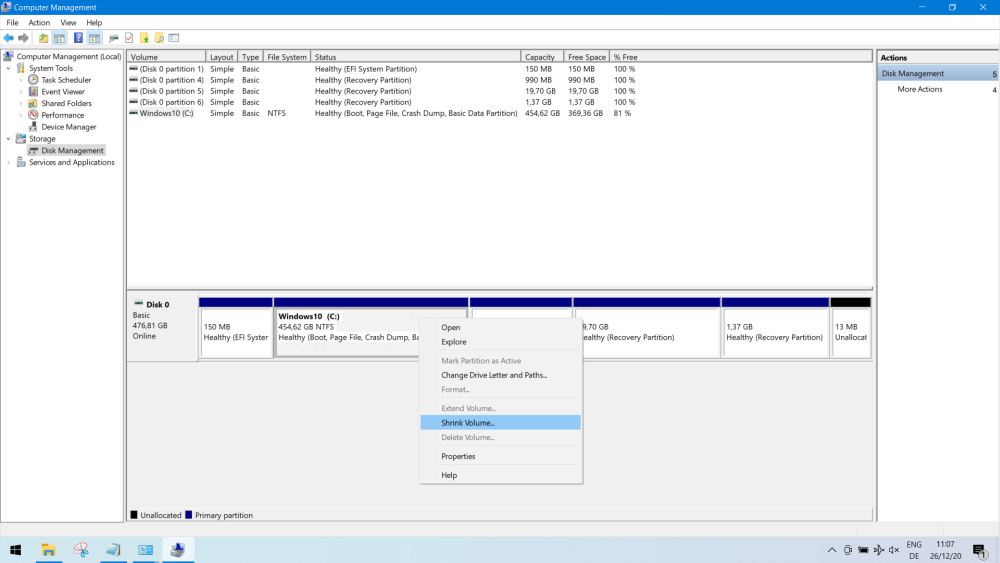 Windows Disk Management: Shrinking the C: volume [I]