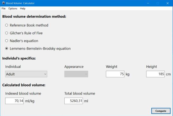 TBV calculation, using the Lemmens-Bernstein-Brodsky equation