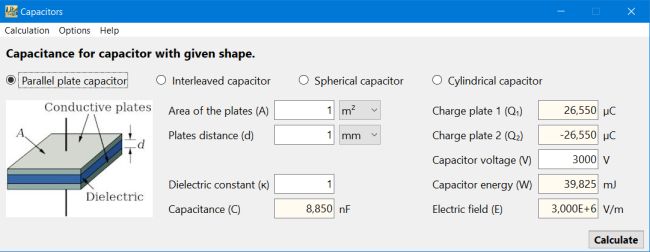 Capacitor calculations - capacitance of a parallel plates capacitor