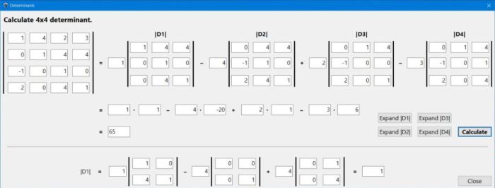 Free PC application: Determinant calculation (here 4x4 determinant)