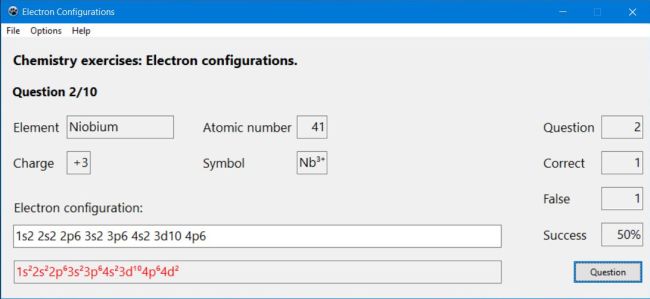 Chemistry PC application: Electron configuration exercises