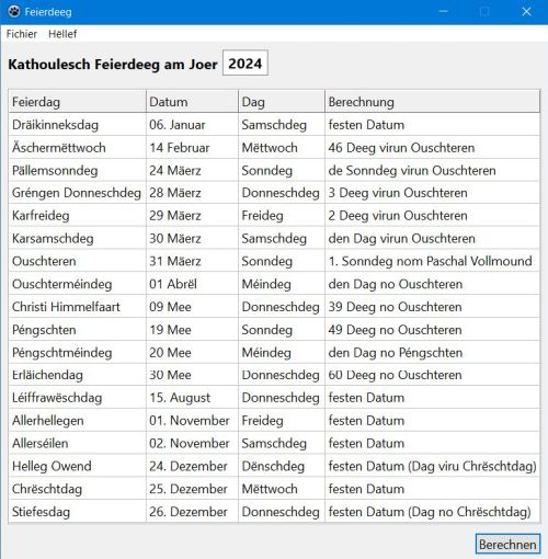 PC application in Luxembourgish: Catholic holidays