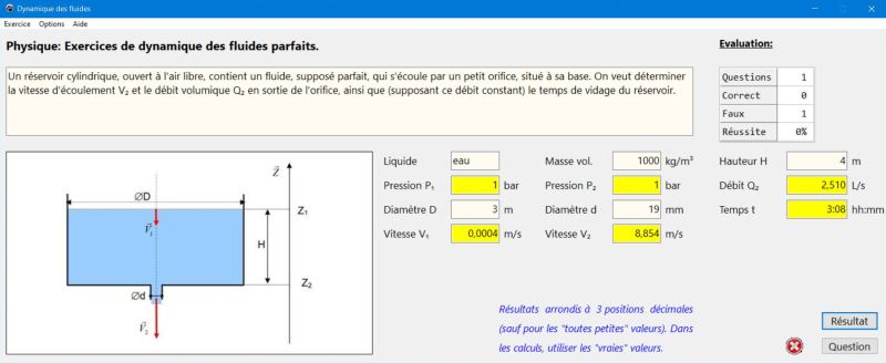 Physics trainer PC application: Perfect fluids dynamics exercises