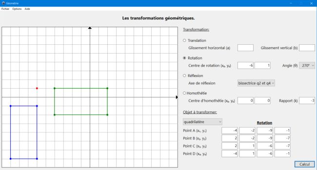 Geometrical transformations: Rotation of a tetragon around a point different from the origin