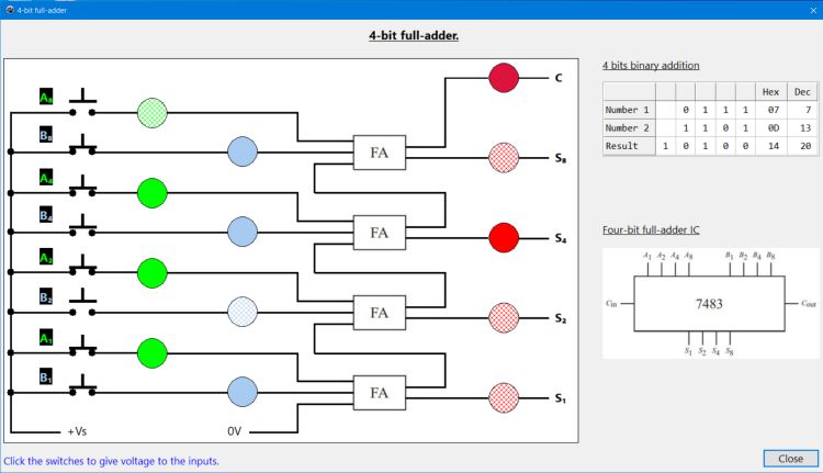 Electronics circuits: Binary adder simulation