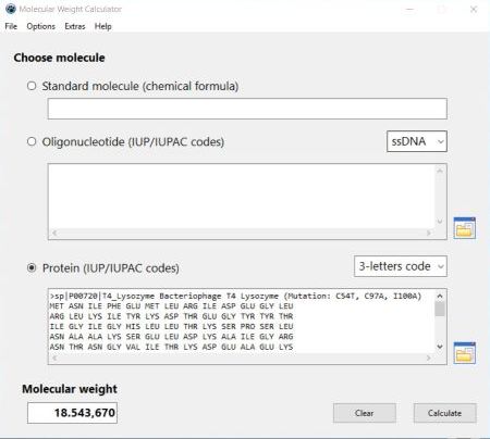 Calculation of the molecular weight of a protein