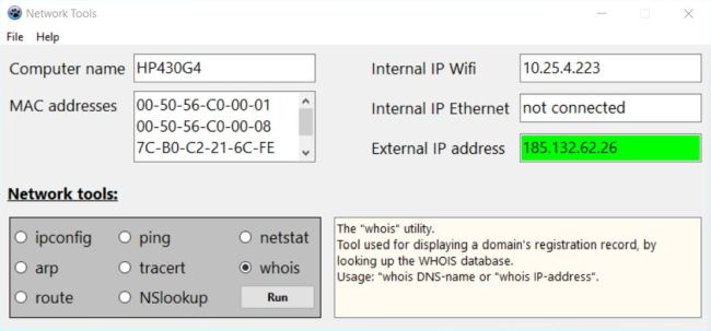 Network tools: GUI window (tool selection)