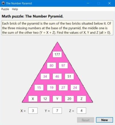 NumberPyramid - a free mathematics puzzle for PC