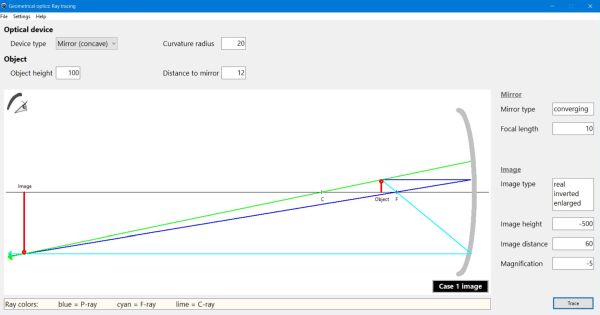 Ray tracing PC application: Mirror case 2 image formation