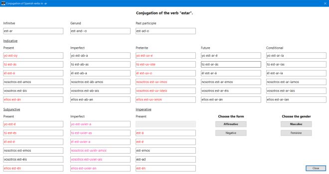 Conjugation of Spanish verbs in -ar: Conjugation table