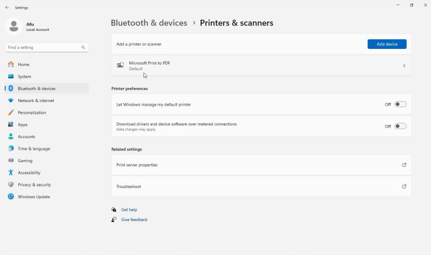 Manually selecting a default printer on Windows 11