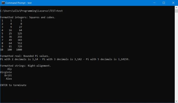 Free Pascal procedure with a variable number of arguments: Formatted output example