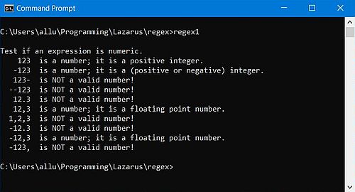 Regular expressions in Free Pascal: Sample program - Checking if a string is numeric