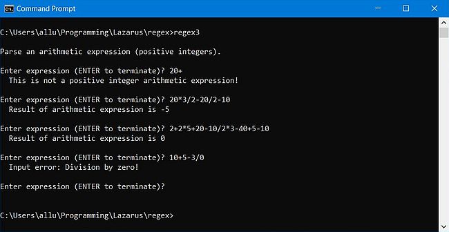 Regular expressions in Free Pascal: Sample program - Simple arithmetic expression parser