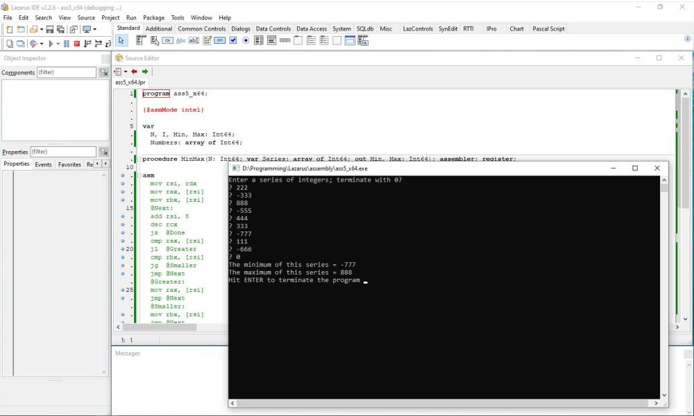 Free Pascal inline assembly: Execution of a 64-bit 'array minimum and maximum' procedure