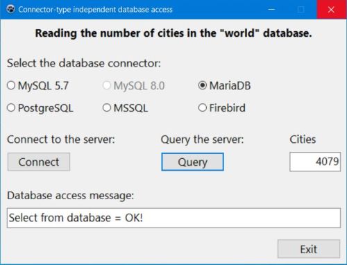 Simple Lazarus multiple connector-types database project: Successful connection to MariaDB