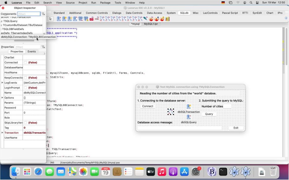 Running a Lazarus MySQL app on macOS - Usage of a TMySQL80Connection with the MySQL 8.0 client