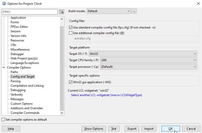 Setting the project options for Windows 32-bit cross-compiling