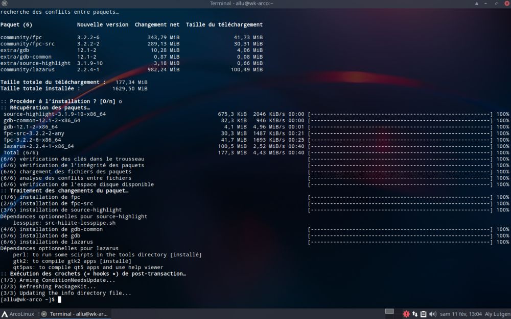 Installing Lazarus on ArcoLinux: Terminal installation using 'pacman'