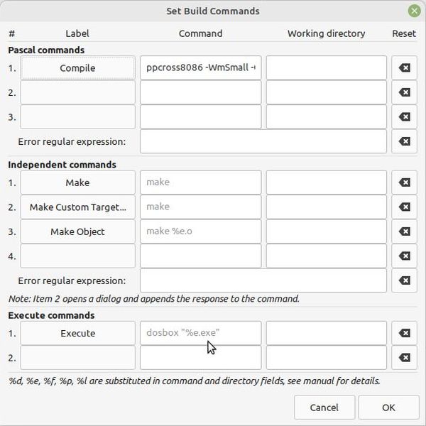 Linux Mint: Configuring Geany to run 16bit DOS executable in DOSBox