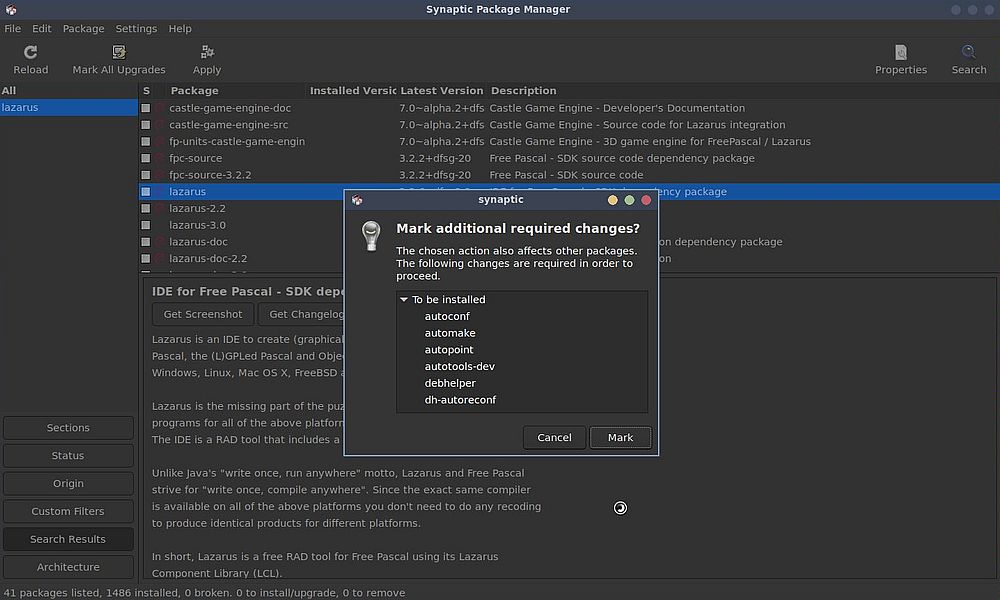 Lazarus/FPC on wattOS: Installation using the Synaptic Package Manager