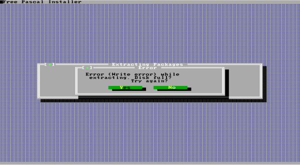 Free Pascal on FreeDOS: Unrecoverable disk error during installation