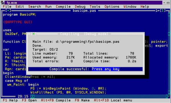 Free Pascal on OS/2: Successful build of a GUI application in the 'fp' IDE