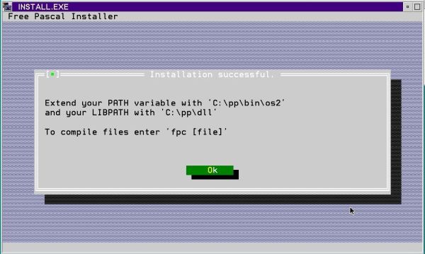 Installing Free Pascal on OS/2: Successful installation