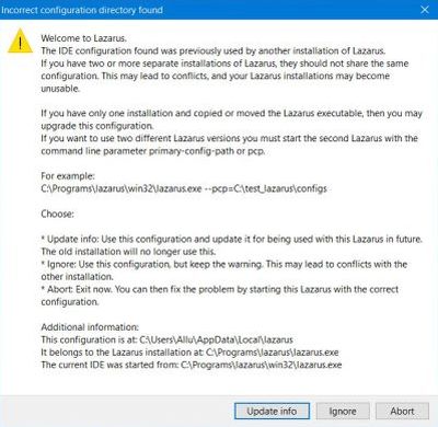 Previous Lazarus installation warning