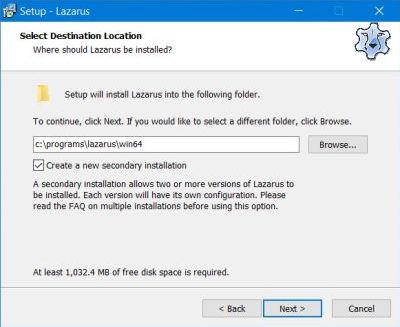 Lazarus secondary installation selection