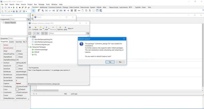 Lazarus packages: Confirmation to rebuild the Lazarus IDE