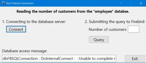 Lazarus/Free Pascal database project with Firebird: Connection failure because the server is offline