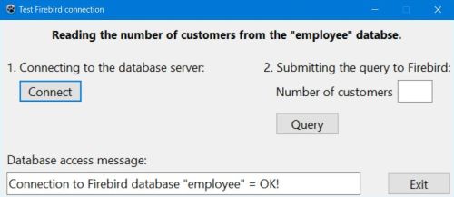 Lazarus/Free Pascal database project with Firebird: Successful connection to the server