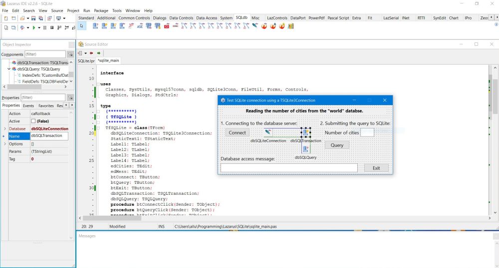 Lazarus project with SQLite: The TSQLTransaction component