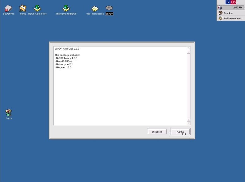 BePDF on BeOS 5: Starting the installation