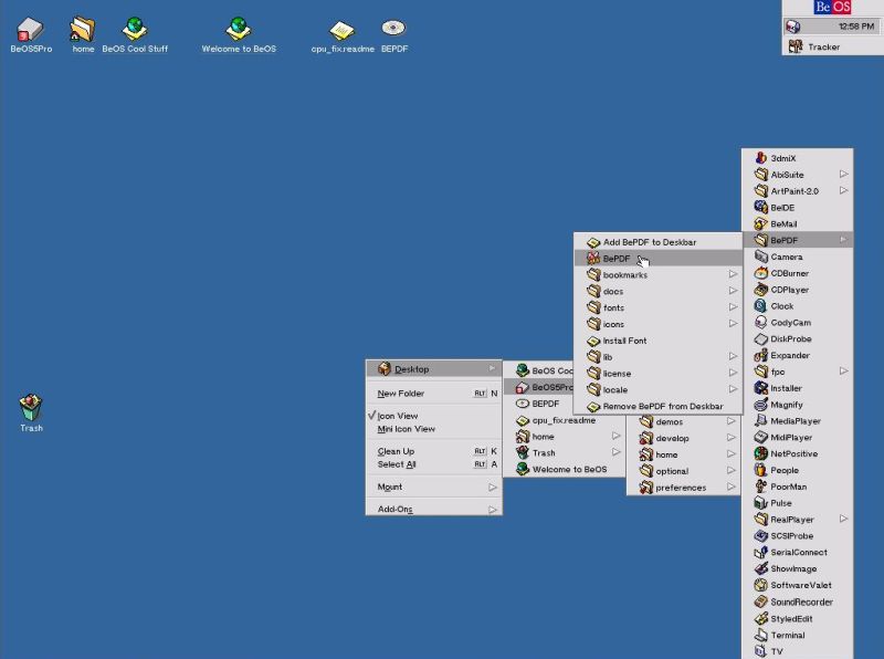 BePDF on BeOS 5: The PDF reader launcher in BeOS Applications