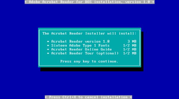 Acrobat Reader on FreeDOS: Setup - Components that will be installed