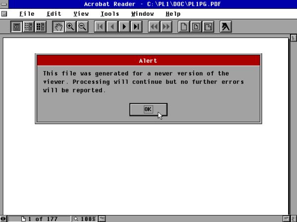 Acrobat Reader on FreeDOS: Newer PDF documents cannot be opened with version 1.0 of the application