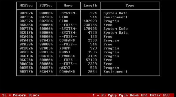 AIDA system information tool on FreeDOS: Memory usage [2]