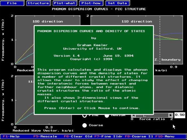 CUPS physics simulations on DOS: Short description of what an application is about at program start-up