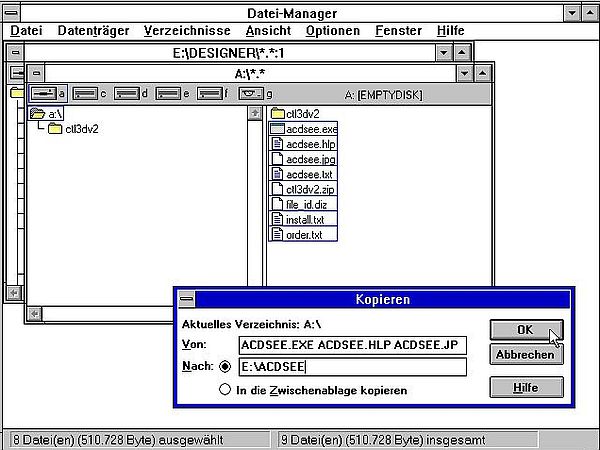 ACDSee on Windows 3.1: Copying the application files from diskette to the harddisk