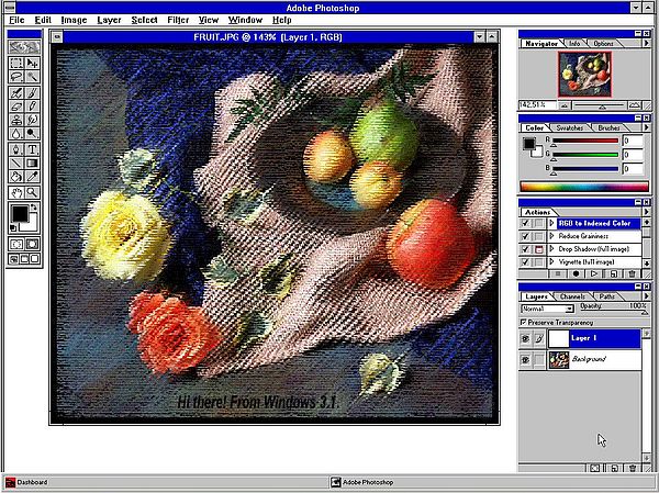 Adobe Photoshop 4.0 on Windows 3.1 - Image with text added and filter applied